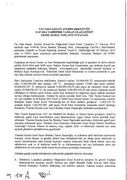 21 Temmuz 2014 Olağan&uuml;st&uuml; Genel Kurul Toplantı Tutanağı