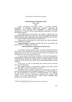 Hur&ucirc;f&icirc; Metinleri ile İlgili Bazı Notlar Fatih Usluer* &Ouml;zet Hur&ucirc;f&icirc;