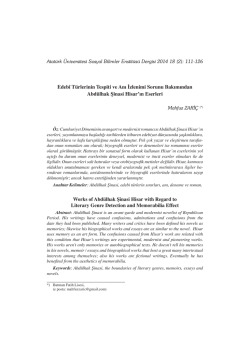 Edeb&icirc; T&uuml;rlerinin Tespiti ve Anı İzlenimi Sorunu Bakımından