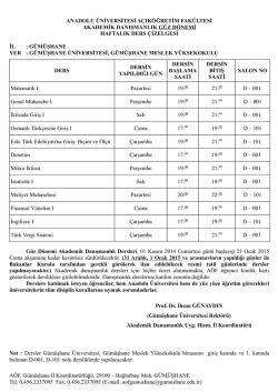A&Ouml;F AKADEMİK DANIŞMANLIK DERS PROGRAMI (G&uuml;z D&ouml;nemi)