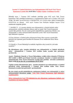 Anonim Ve Limited Şirketlerin Ana S&ouml;zleşmelerinin 6102 Sayılı T&uuml;rk