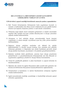 B20 AVUSTRALYA ZİRVESİNDEN G20 DEVLETLERİNİN