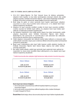 2014-2015 M&uuml;zik ve Resim B&ouml;l&uuml;mlerine Asıl ve Yedek Kayıt Hakkı