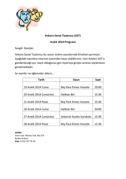 Ankara Sanat Tiyatrosu (AST) Aralık 2014 Programı Sevgili Gen&ccedil;ler