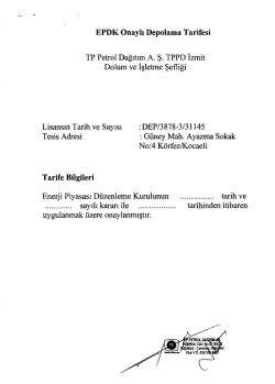 EPDK Onaylı Depolama Tarifesi Tarife Bilgileri