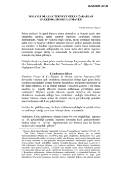 11.Dolaylı Olarak Tekneye Gelen Zararlar Hakkında Sigorta Himayesi