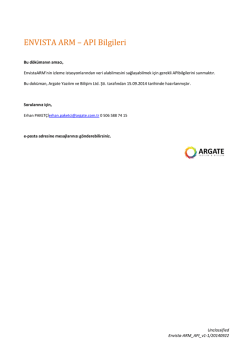 ENVISTA ARM &ndash; API Bilgileri