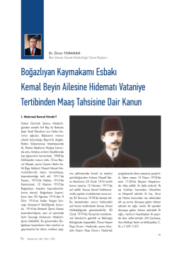 Boğazlıyan Kaymakamı Esbakı Kemal Beyin Ailesine Hidematı