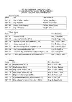 H.Ü. BİLGİ VE BELGE YÖNETİMİ BÖLÜMÜ 2014