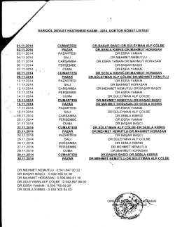 Kasım 2014 Doktor N&ouml;bet listesi