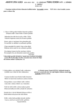 1. YAZILI SORULAR 1.Tanzimat edebiyat birinci d&ouml;nemin