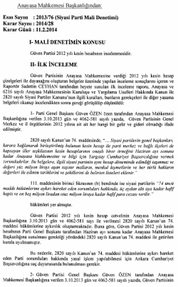 2013/76 (Siyasi Parti Mali Denetimi), K: 2014