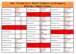 &Ouml;zel Y&uuml;cebilgili Fatih İlkokulu ve Ortaokulu Ekim Ayı Yemek Listesi