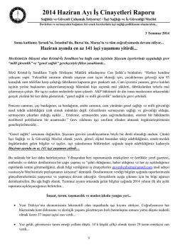 2014 Haziran Ayı İş Cinayetleri Raporu