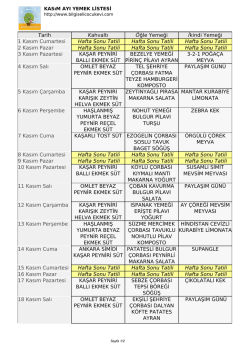 Kasım Ayı Yemek Listesi