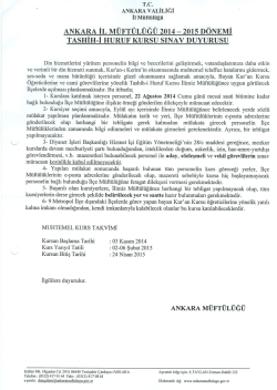 2015 DÖNEMİ TAsHİH-İ HURUF KURSU sINAV DUYURUSU