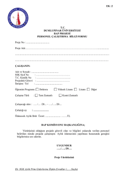 EK :2 T.C. DUMLUPINAR &Uuml;NİVERSİTESİ BAP PROJESİ