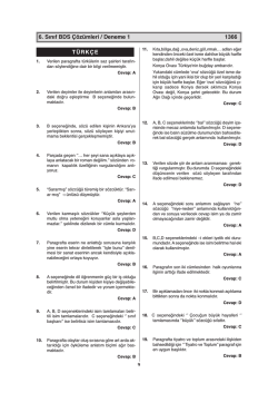 6. Sınıf BDS &Ccedil;&ouml;z&uuml;mleri / Deneme 1 1366 T&Uuml;RK&Ccedil;E