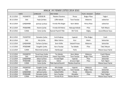 ARALIK AYI YEMEK LİSTESİ 2014-2015