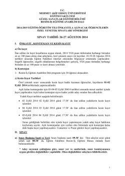 Resim-İş Eğitimi Anabilim Dalı Özel Yetenek Sınavları Yönergesi