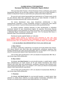 2014 Yılı Kurumsal Mali Durum ve Beklentiler Raporu Hazırlama