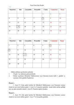 Tescil Son G&uuml;n Hesabı Pazartesi Salı &Ccedil;arşamba Perşembe Cuma