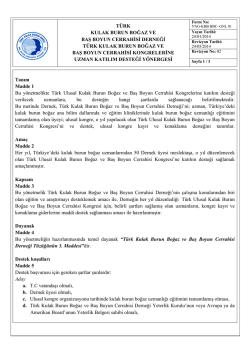 Uzman Destek Yönergesi - 36. Türk Ulusal Kulak Burun Boğaz ve