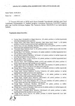 Adana Valiliği Komisyon Kararları (Eyl&uuml;l 2014)