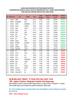 BĐLĐM M&Uuml;LAKAT SINAVI : 27 OCAK 2015 SALI SAAT 10.00 YER