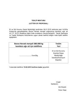 Bosna Hersek menşeli 380.000 kg kemiksiz sığır