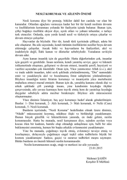 NESLİ KORUMAK VE AİLENİN &Ouml;NEMİ