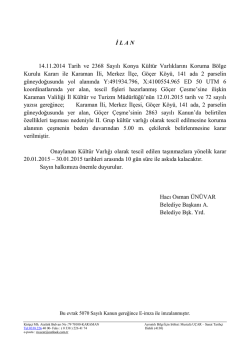 İ L A N 14.11.2014 Tarih ve 2368 Sayılı Konya K&uuml;lt&uuml;r Varlıklarını