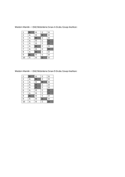 Modern Mantık &ndash; I (fel) B&uuml;t&uuml;nleme Sınavı A Grubu Cevap Anahtarı