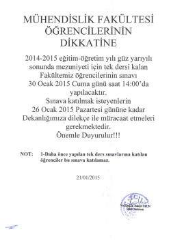 M&uuml;hendislik Fak&uuml;ltesi &Ouml;ğrencilerinin Dikkatine! Tek Ders Sınavı hk.
