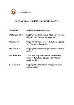 2015 Yılı Stajlar Akademik Takvimi