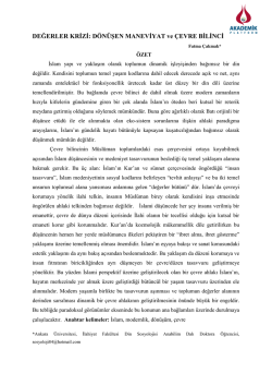 DEĞERLER KRİZİ: DÖNÜŞEN MANEVİYAT ve ÇEVRE