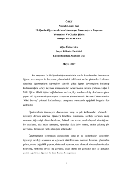 İlk&ouml;ğretim &Ouml;ğretmenlerinin İstenmeyen Davranışlarla Başetme