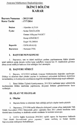 Anayasa Mahkemesinin 17/7/2014 Tarihli ve 2012