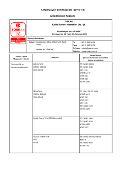 Akreditasyon Sertifikası Eki (Sayfa 1/2) Akreditasyon Kapsamı
