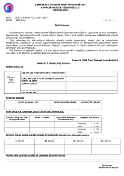&Ouml;ğrenci &Ouml;zge&ccedil;miş Formu(Staj İ&ccedil;in)