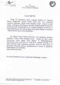 ÇED İlan Metni İçin Lütfen Tıklayınız…