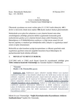 Konu :Hemodiyaliz Merkezleri 05 Haziran 2014 Sayı : 631