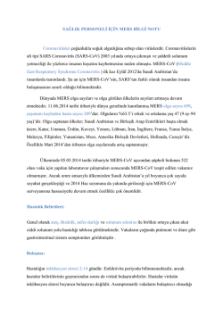 SAĞLIK PERSONELİ İ&Ccedil;İN MERS CoV BİLGİ NOTU