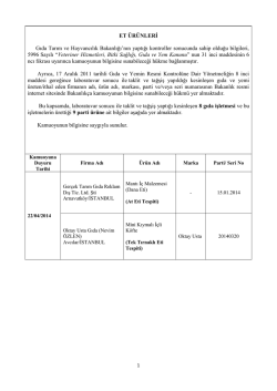 Et &Uuml;r&uuml;nleri ve Toplu T&uuml;ketim Listesi