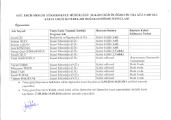 Er&ccedil;iş MYO Yatay Ge&ccedil;iş Sonu&ccedil;ları