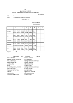 Sayı : Konu : Haftalık Ders Dağıtım Programı 1 2 3 4 5 6 7 8 Toplam