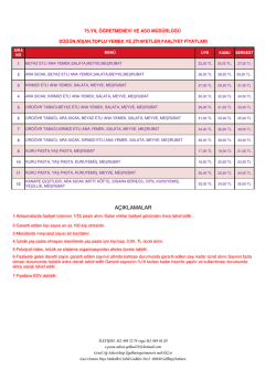 Organizasyon men&uuml; fiyat listeleri