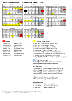 Matfen Dershaneleri 2014 - 2015 Akademik Takvim / 7. Sınıf