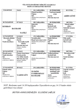 Ekim 2014 Beslenme Listesi
