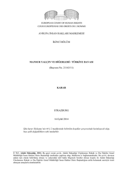 16 Eyl&uuml;l 2014 tarihli Mansur Yal&ccedil;ın ve diğerleri v. T&uuml;rkiye Kararı